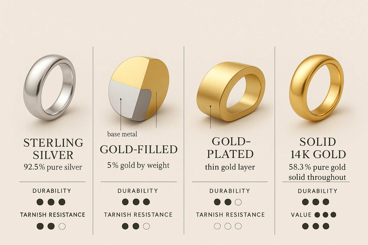 ❔What is the Difference in Jewelry Metals – Sterling Silver vs. Gold-Filled vs. Gold-Plated